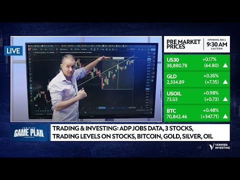 Trading & Investing: ADP Jobs Data, 3 Stocks, Trading Levels On Stocks, Bitcoin, Gold, Silver, Oil