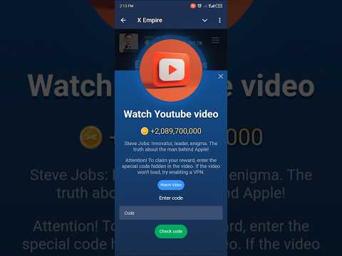 Steve jobs Musk Empire video Code | X Empire YouTube Code Today | X Empire YouTube Code