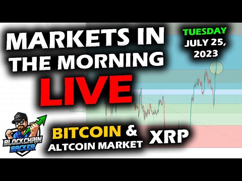 MARKETS in the MORNING, 7/25/2023, XRP and Bitcoin Reach Moving Averages, Doge Up, Stocks Above .786